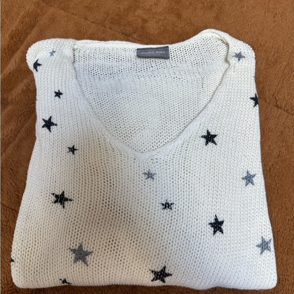 Wooden Ships Cream Knit with Black Star Design